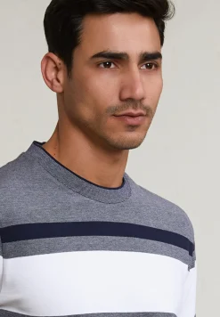 Fashion River Woods Custom fit sportieve gestreepte T-shirt navy -