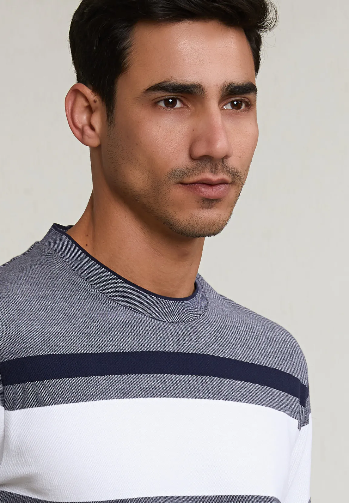 Fashion River Woods Custom fit sportieve gestreepte T-shirt navy -