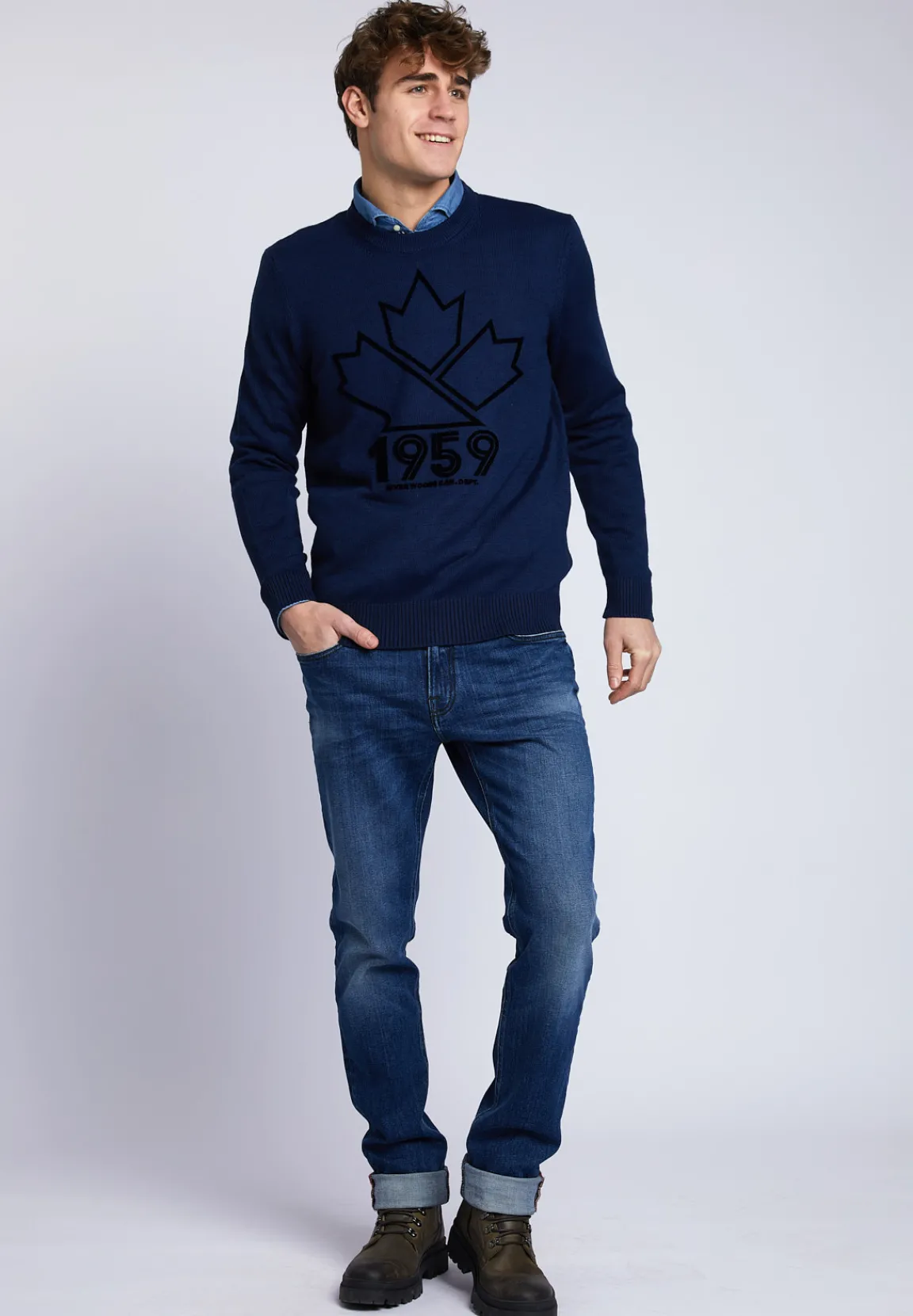 New River Woods Custom fit trui met ronde hals in blauw -