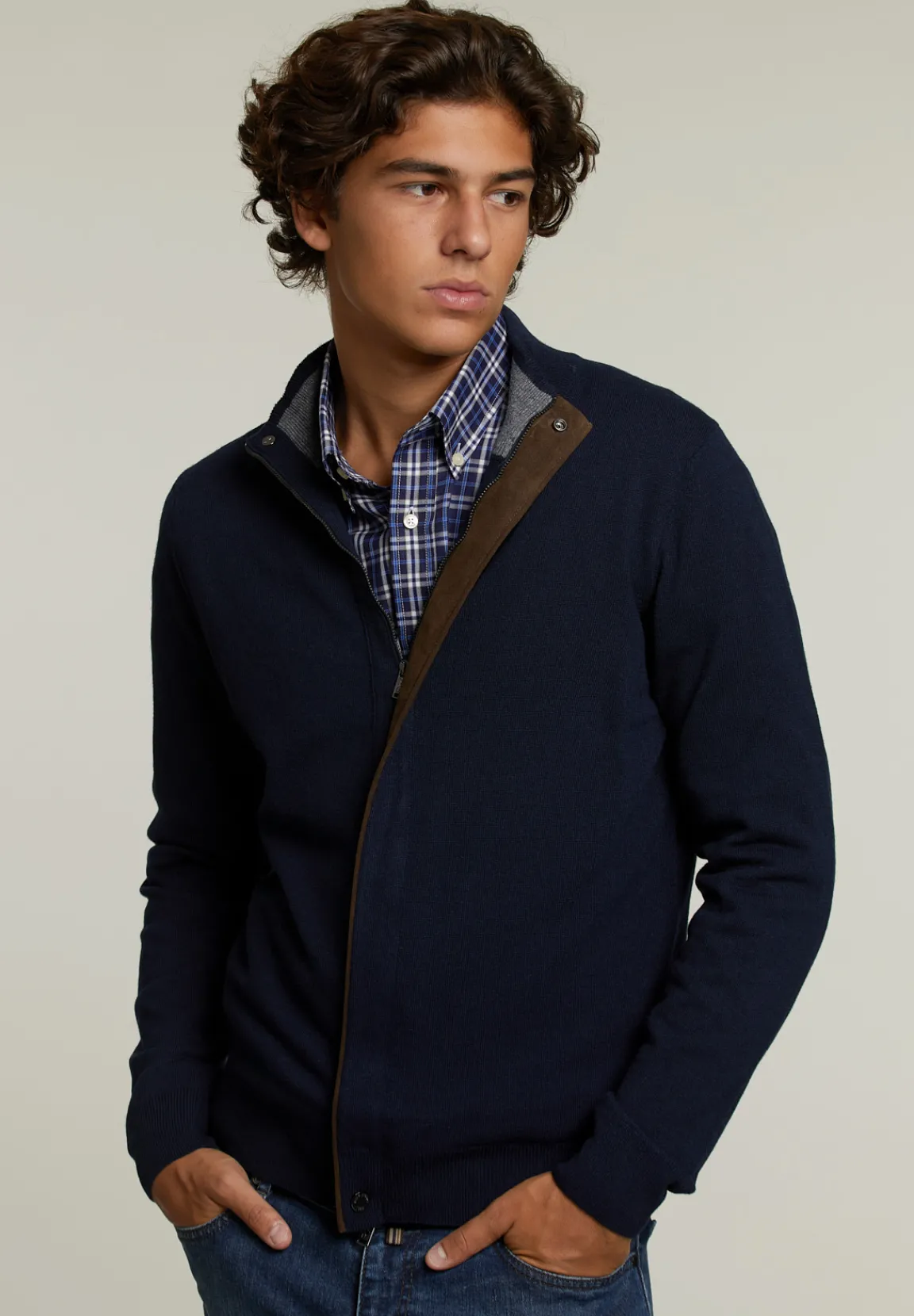 Discount River Woods Custom fit trui opstaande kraag navy -