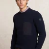 Clearance River Woods Custom fit wafelgebreide merinotrui ronde hals navy -
