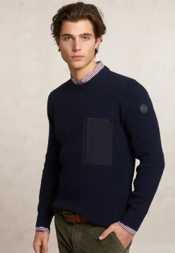 Clearance River Woods Custom fit wafelgebreide merinotrui ronde hals navy -