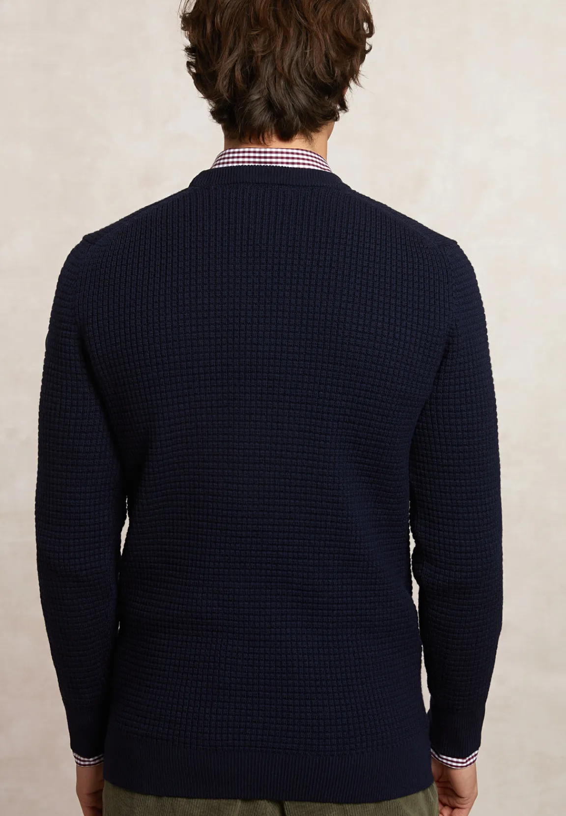 Clearance River Woods Custom fit wafelgebreide merinotrui ronde hals navy -