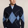 Discount River Woods Custom fit wol-kasjmier argyle trui halve rits navy/night sky mix -