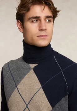 Online River Woods Custom fit wol-kasjmier argyle rolkraagtrui navy -