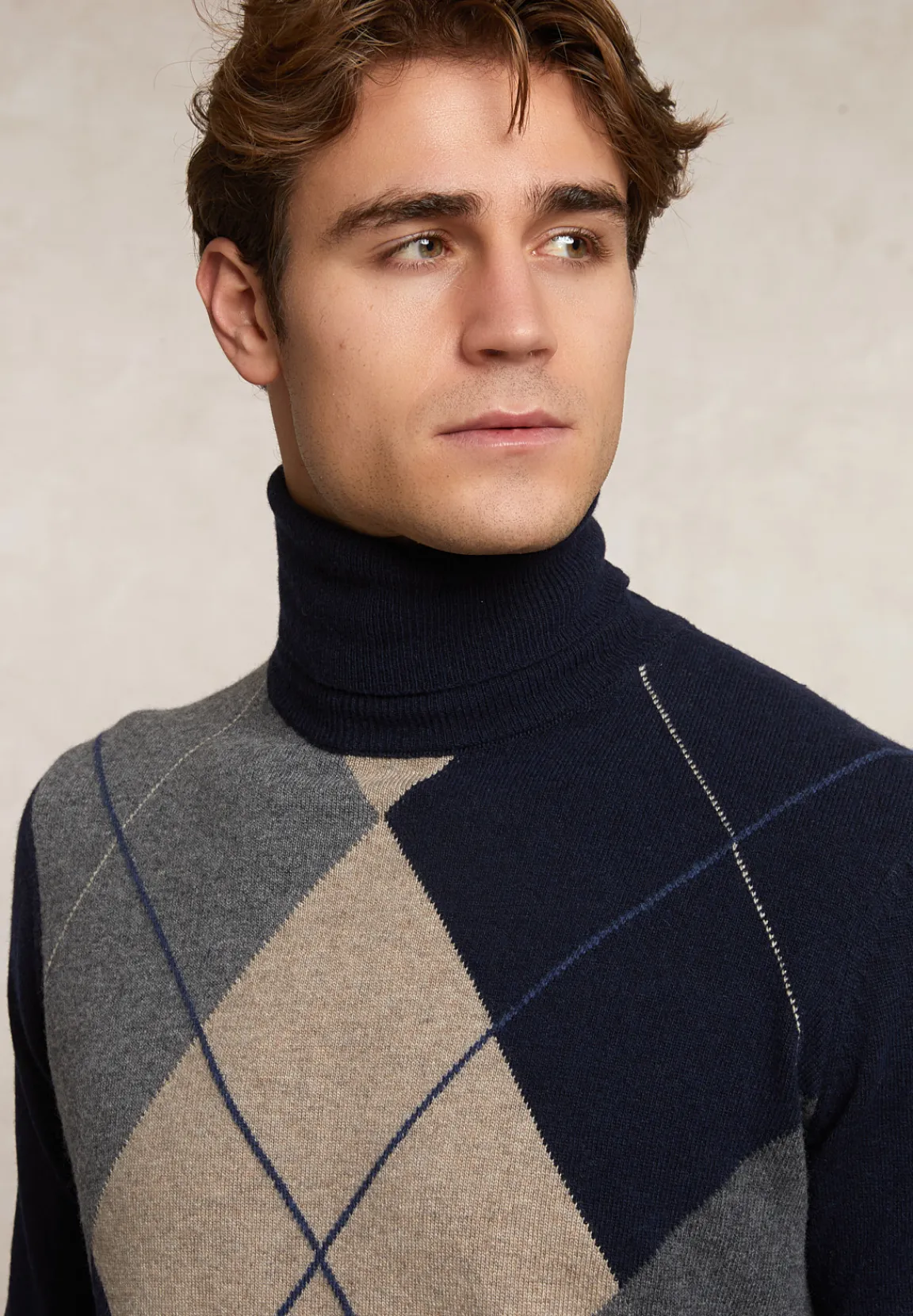 Online River Woods Custom fit wol-kasjmier argyle rolkraagtrui navy -