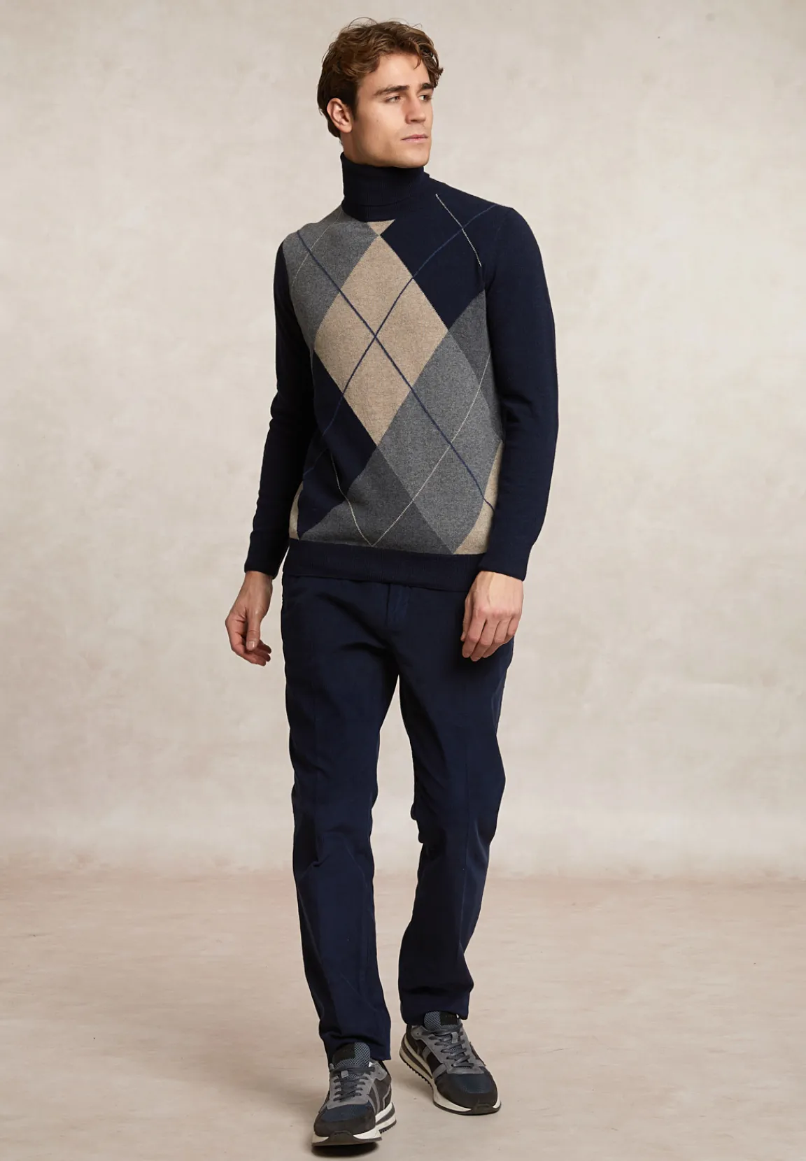 Online River Woods Custom fit wol-kasjmier argyle rolkraagtrui navy -