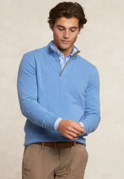 Online River Woods Custom fit wol-kasjmier trui opstaande kraag alpine blue mix -