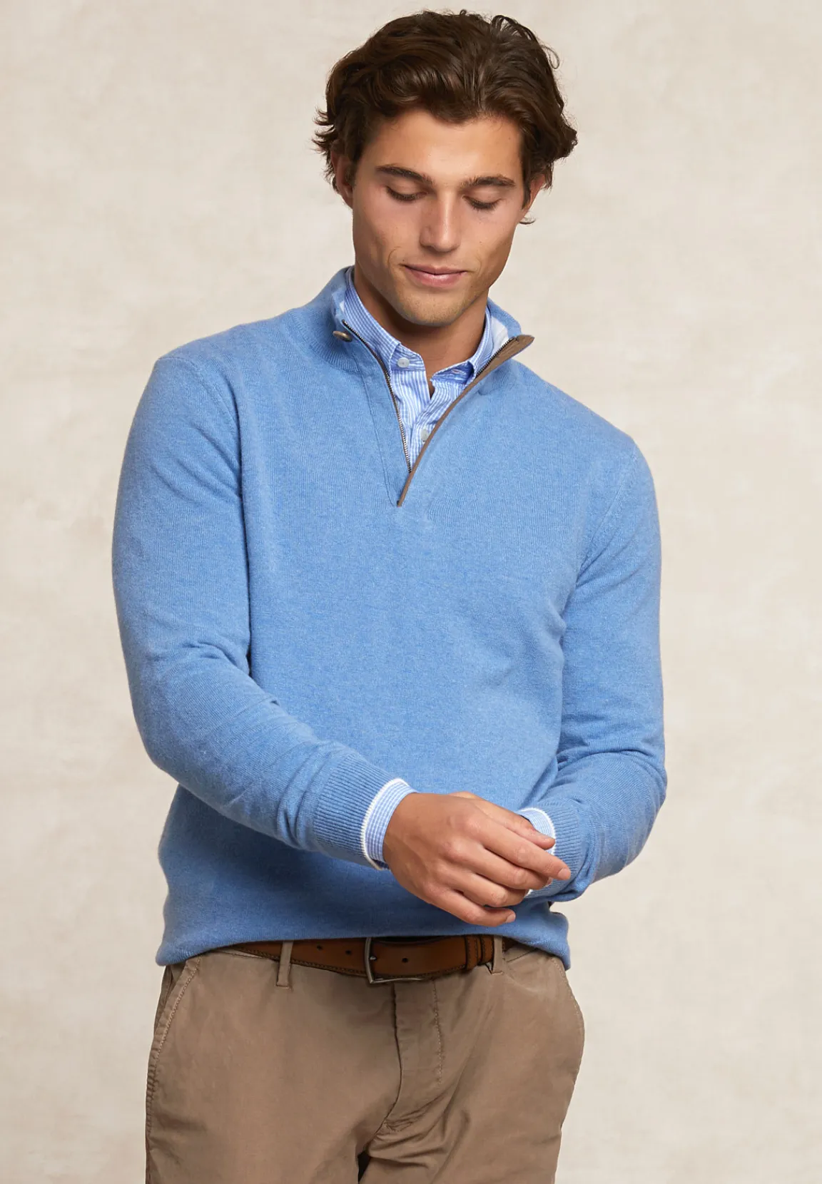 Online River Woods Custom fit wol-kasjmier trui opstaande kraag alpine blue mix -