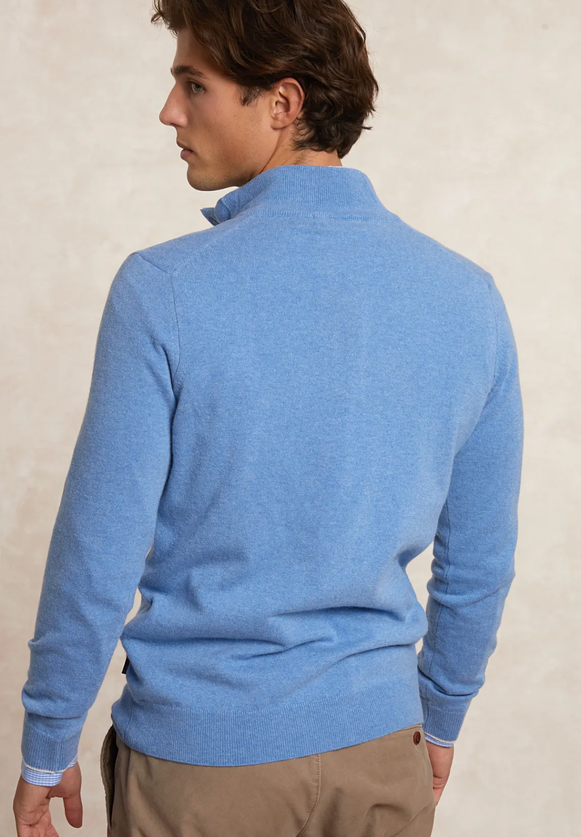 Online River Woods Custom fit wol-kasjmier trui opstaande kraag alpine blue mix -