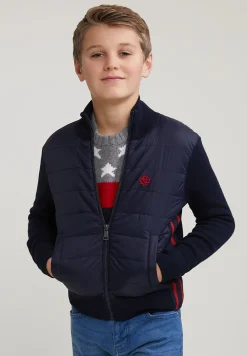 Discount River Woods Custom fit wol-katoen cardigan opstaande kraag navy -