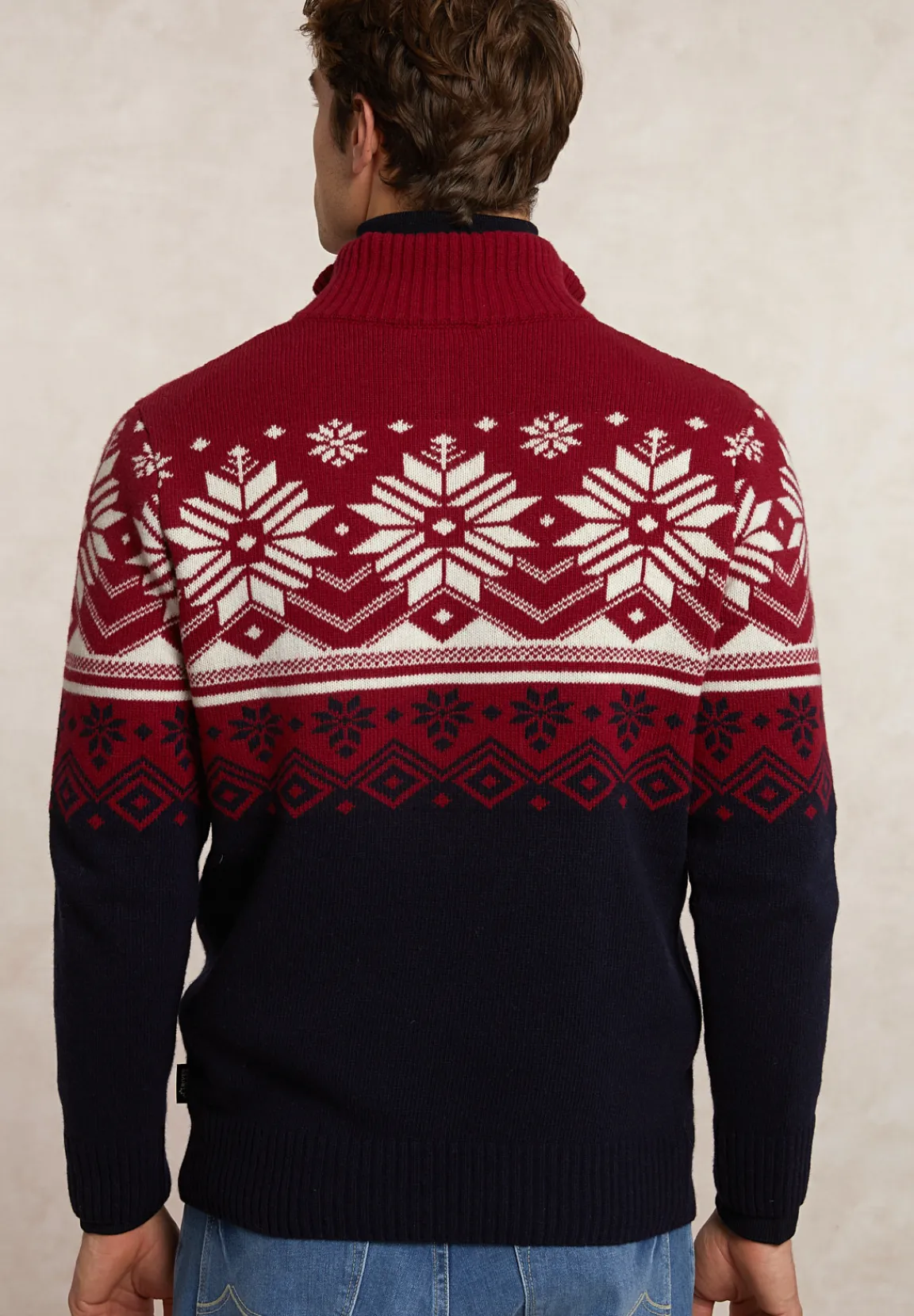 Fashion River Woods Custom fit wollen fantasietrui halve rits blauw/rood -