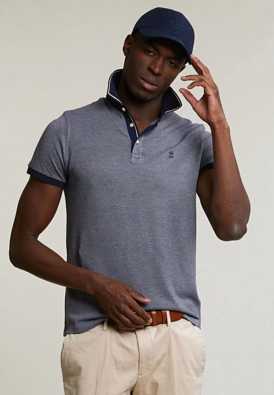 Discount River Woods Custom fit zijdeachtige jacquard polo navy -