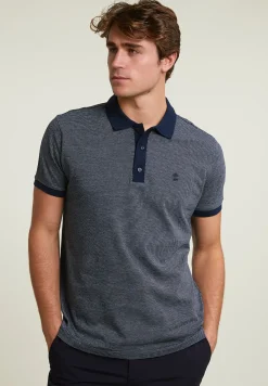 Outlet River Woods Custom fit zijdeachtige katoenen jacquard polo navy -