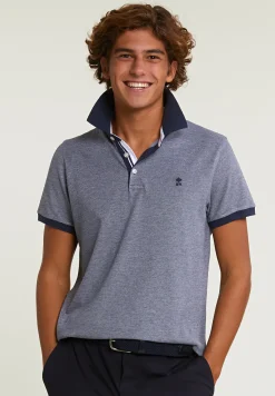 Sale River Woods Custom fit zijdeachtige katoenen stretch polo night blue mix -