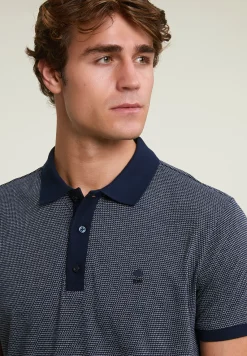 Outlet River Woods Custom fit zijdeachtige katoenen jacquard polo navy -