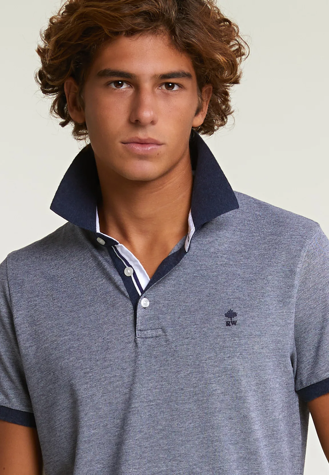 Sale River Woods Custom fit zijdeachtige katoenen stretch polo night blue mix -