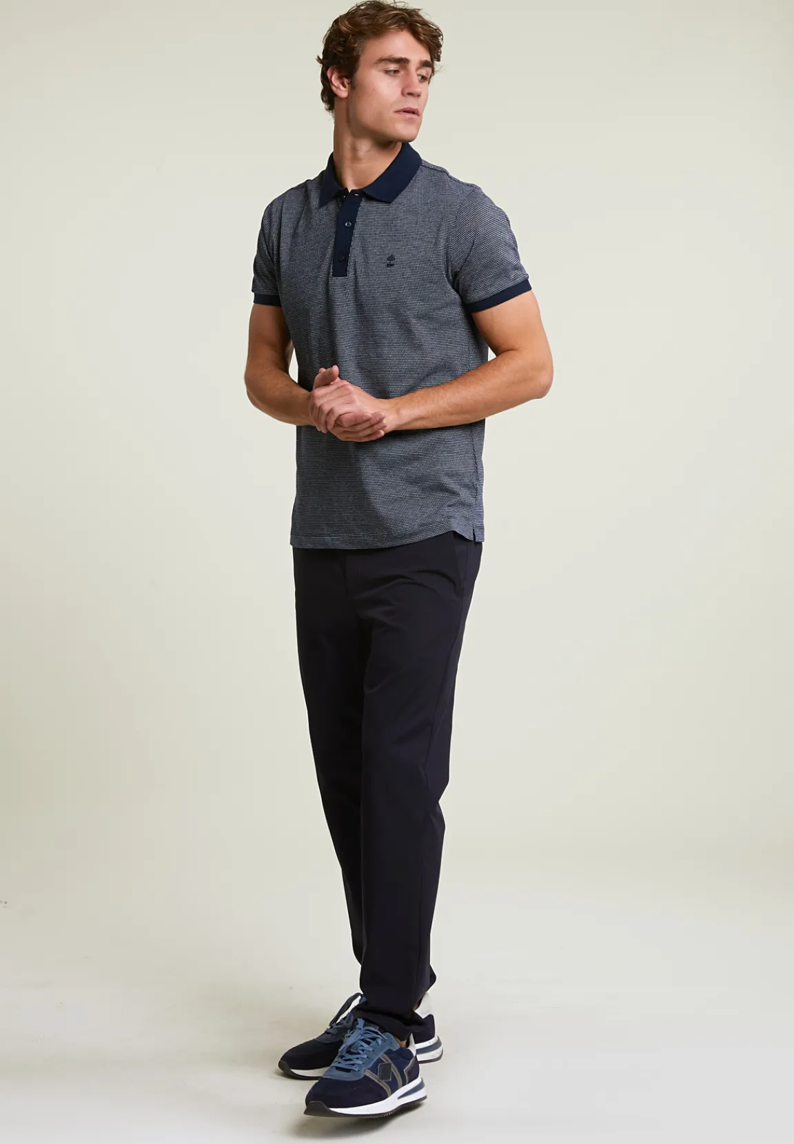Outlet River Woods Custom fit zijdeachtige katoenen jacquard polo navy -