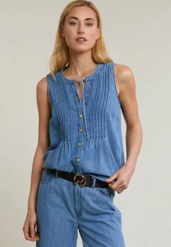 Clearance River Woods Denim geknoopte top met strik -