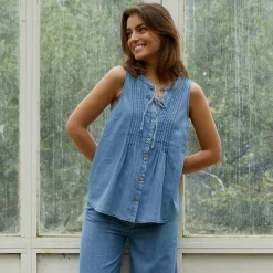 Clearance River Woods Denim geknoopte top met strik -
