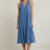 Hot River Woods Denim mouwloze V-hals jurk -