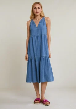 Hot River Woods Denim mouwloze V-hals jurk -