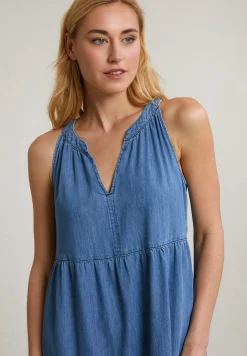 Hot River Woods Denim mouwloze V-hals jurk -
