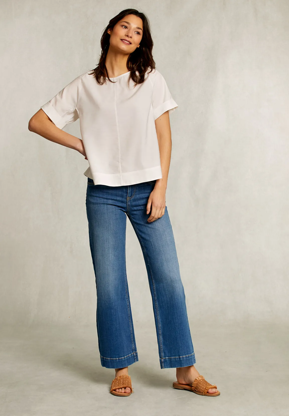 Online River Woods Ecru effen oversized blouse -