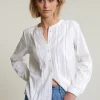 Outlet River Woods Ecru geknoopte geborduurde blouse lange mouwen -