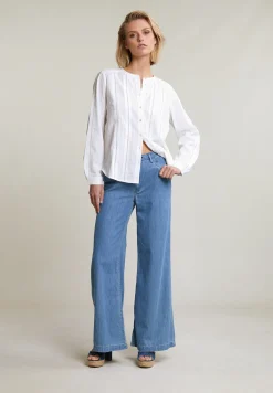 Outlet River Woods Ecru geknoopte geborduurde blouse lange mouwen -