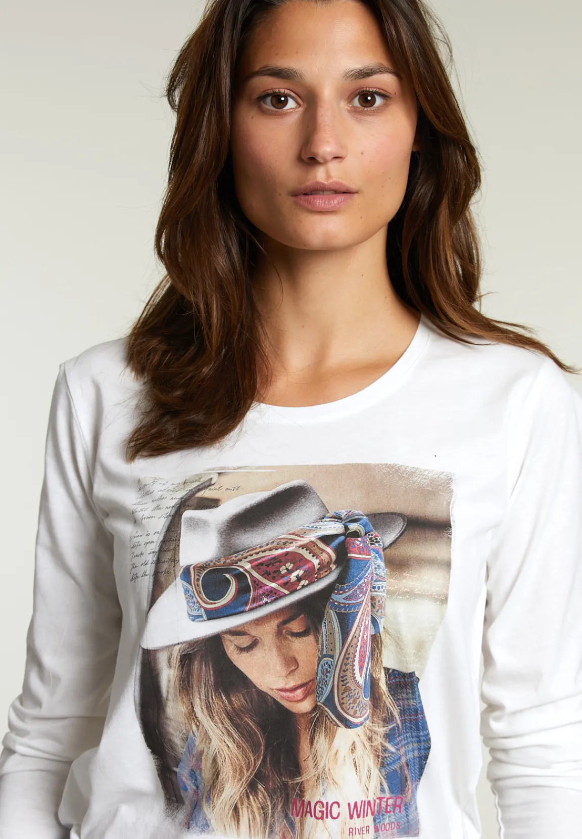 Clearance River Woods Ecru T-shirt ronde hals -