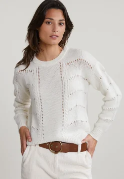 Fashion River Woods Ecru wollen trui ronde hals -