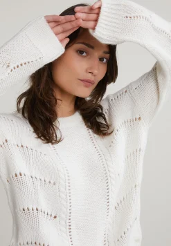 Fashion River Woods Ecru wollen trui ronde hals -