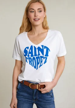 Clearance River Woods Ecru/blauwe fantasie T-shirt korte mouwen -