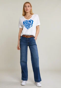 Clearance River Woods Ecru/blauwe fantasie T-shirt korte mouwen -