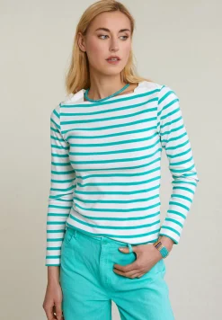 Fashion River Woods Ecru/groen gestreepte T-shirt lange mouwen -