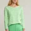 Fashion River Woods Ecru/groen gestreepte T-shirt lange mouwen -