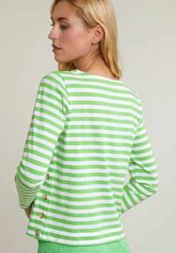 Fashion River Woods Ecru/groen gestreepte T-shirt lange mouwen -