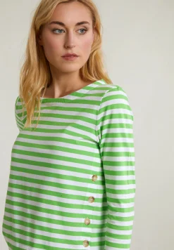 Fashion River Woods Ecru/groen gestreepte T-shirt lange mouwen -