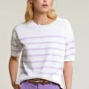 Online River Woods Ecru/lila gestreepte trui korte mouwen -
