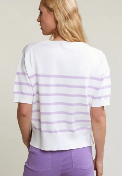 Online River Woods Ecru/lila gestreepte trui korte mouwen -