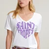 Outlet River Woods Ecru/paarse fantasie T-shirt korte mouwen -