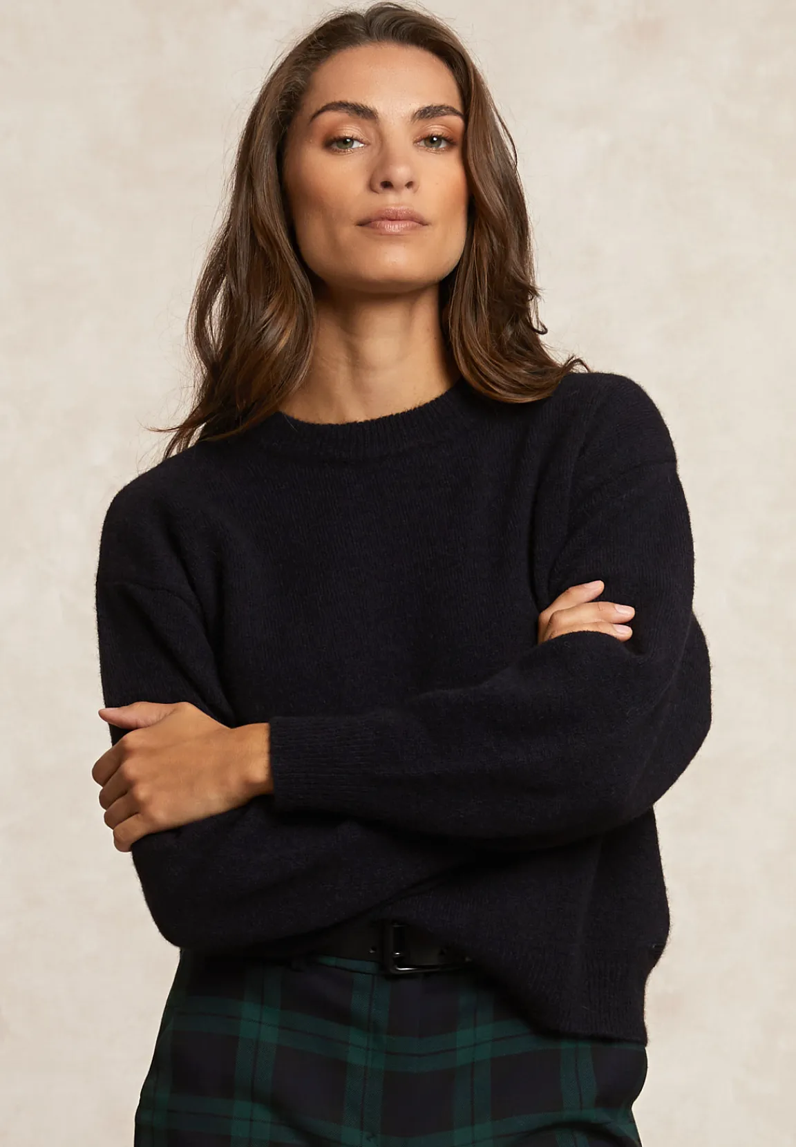 Fashion River Woods Effen trui ronde hals rugsplit navy -