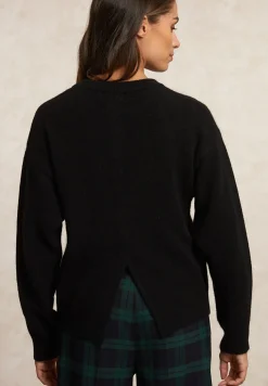 Fashion River Woods Effen trui ronde hals rugsplit zwart -