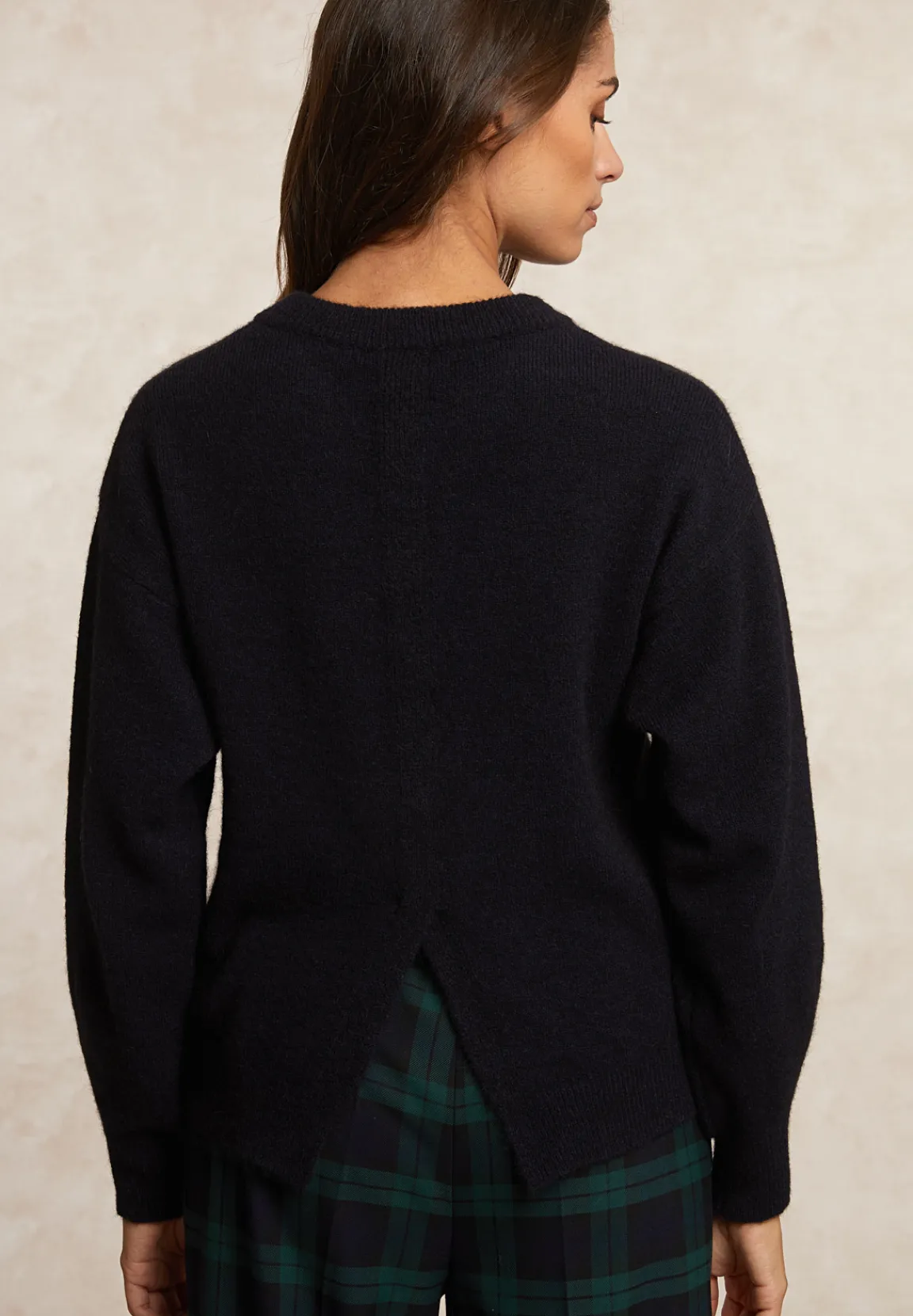 Fashion River Woods Effen trui ronde hals rugsplit navy -