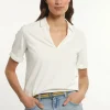 New River Woods Effen V-hals polo T-shirt korte mouwen écru -