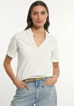 New River Woods Effen V-hals polo T-shirt korte mouwen écru -