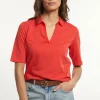 Outlet River Woods Effen V-hals polo T-shirt korte mouwen rood -