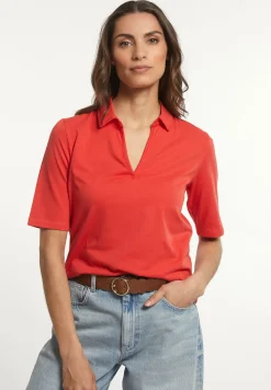 Outlet River Woods Effen V-hals polo T-shirt korte mouwen rood -