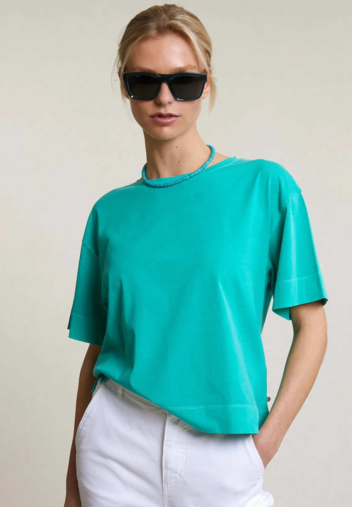 Online River Woods Emerald groene wijde T-shirt korte mouwen -